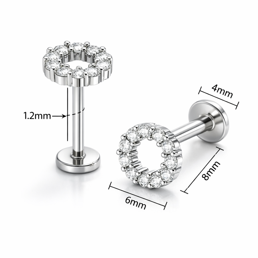 Barretta con cerchio di zirconi in Acciaio Chirurgico 316L - Piercing per lobo, helix, forward helix, conch, flat, tragus