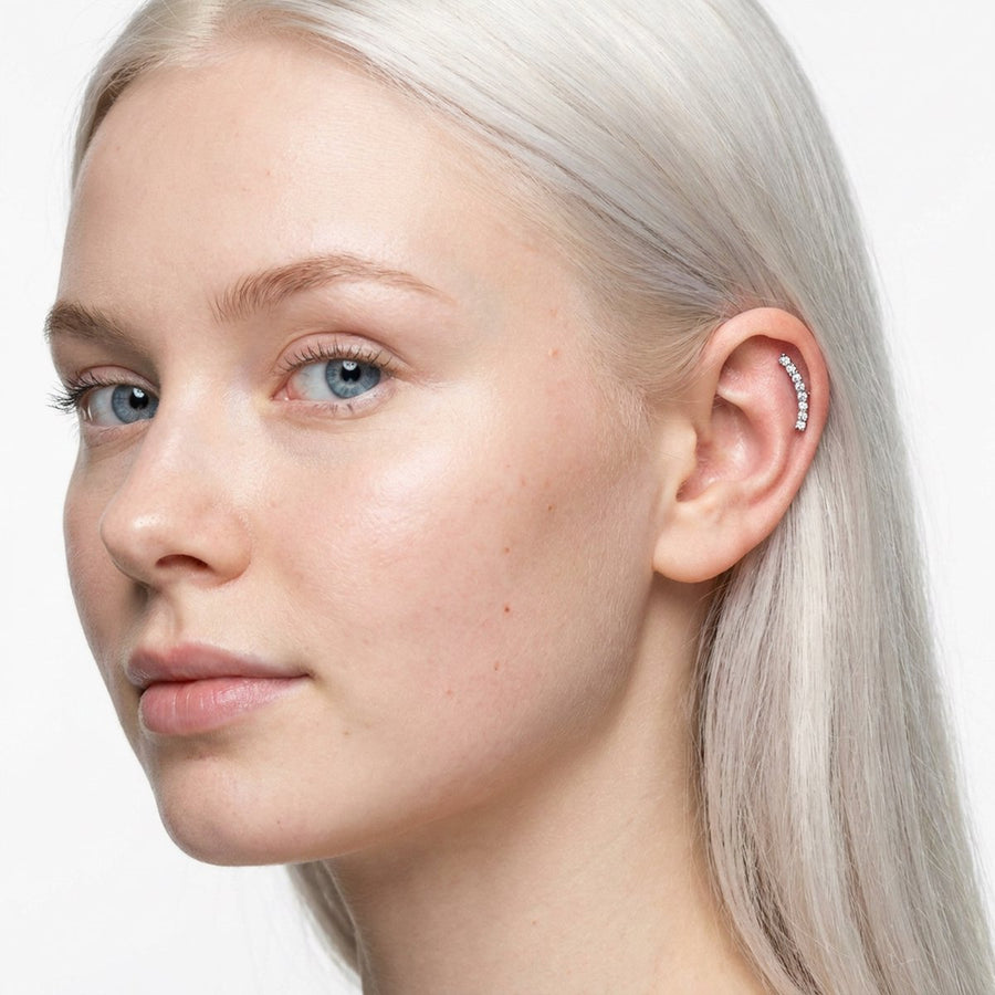 Barretta con sette zirconi in Acciaio Chirurgico 316L - Piercing per lobo, helix, forward helix, conch, flat, tragus