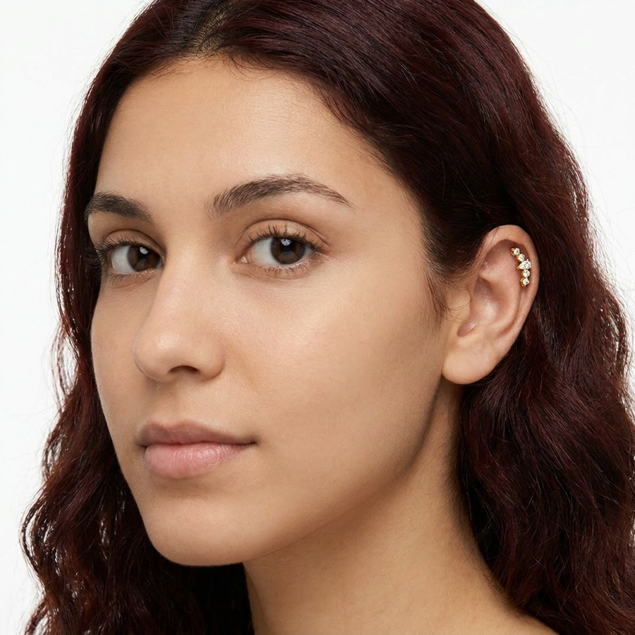 Piercing con zirconi e pendente in acciaio chirurgico 316L - Piercing per lobo, helix, forward helix, conch, flat, tragus