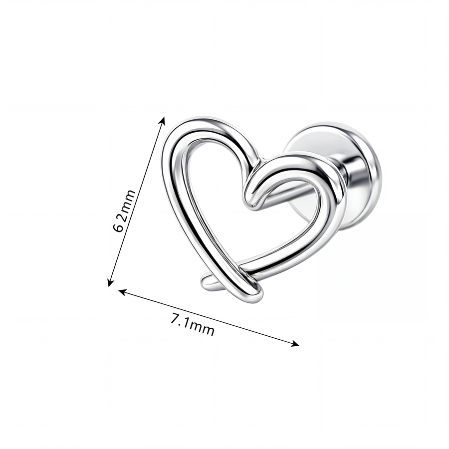 Piercing con cuore in Acciaio Chirurgico 316L - Piercing per lobo, helix, forward helix, conch, flat, tragus