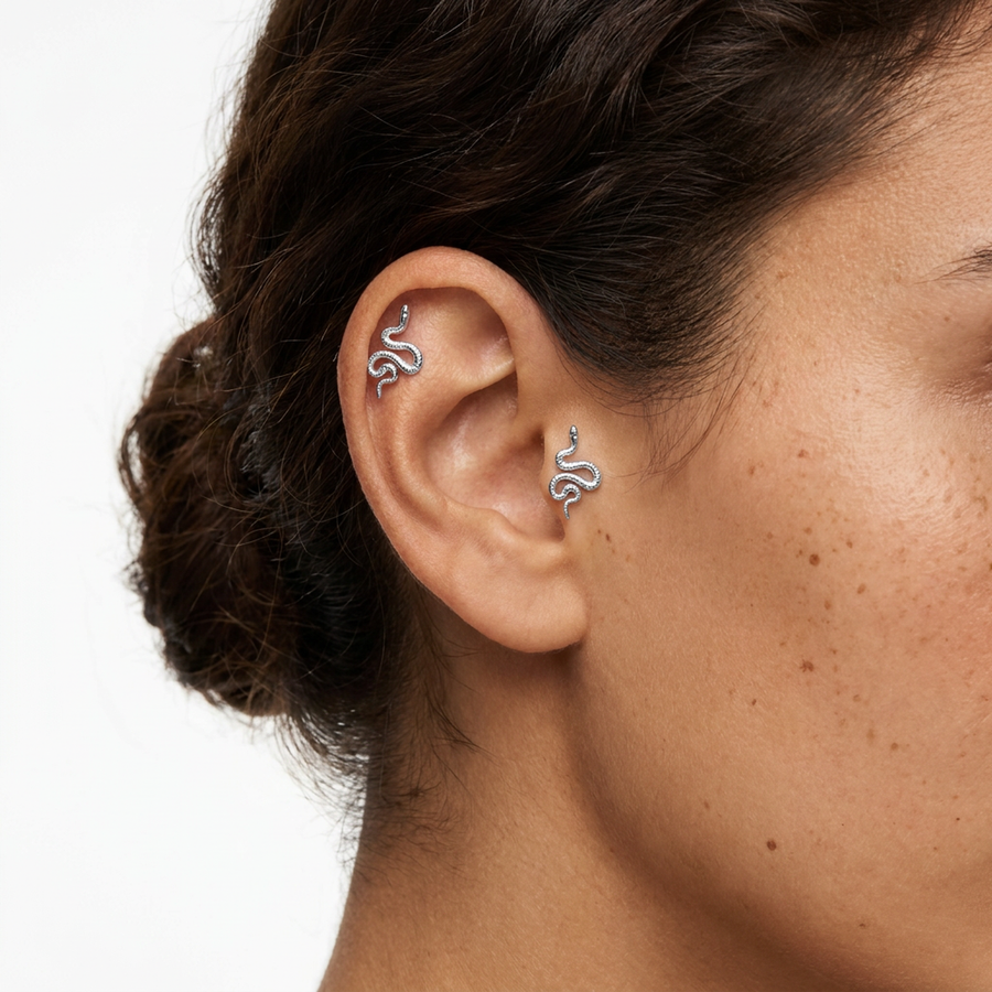 Piercing con serpente in Acciaio Chirurgico 316L - Piercing per lobo, helix, forward helix, conch, flat, tragus