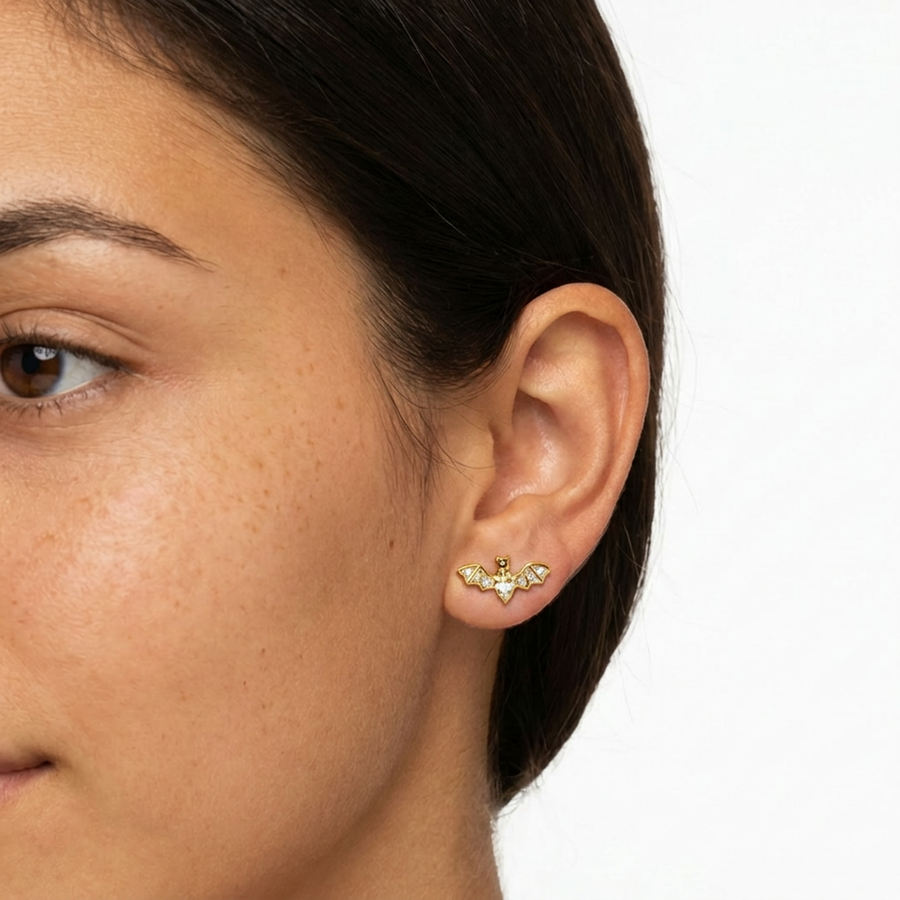 Piercing con pipistrello e zirconi in acciaio chirurgico 316L - Piercing per lobo, helix, forward helix, conch, flat, tragus