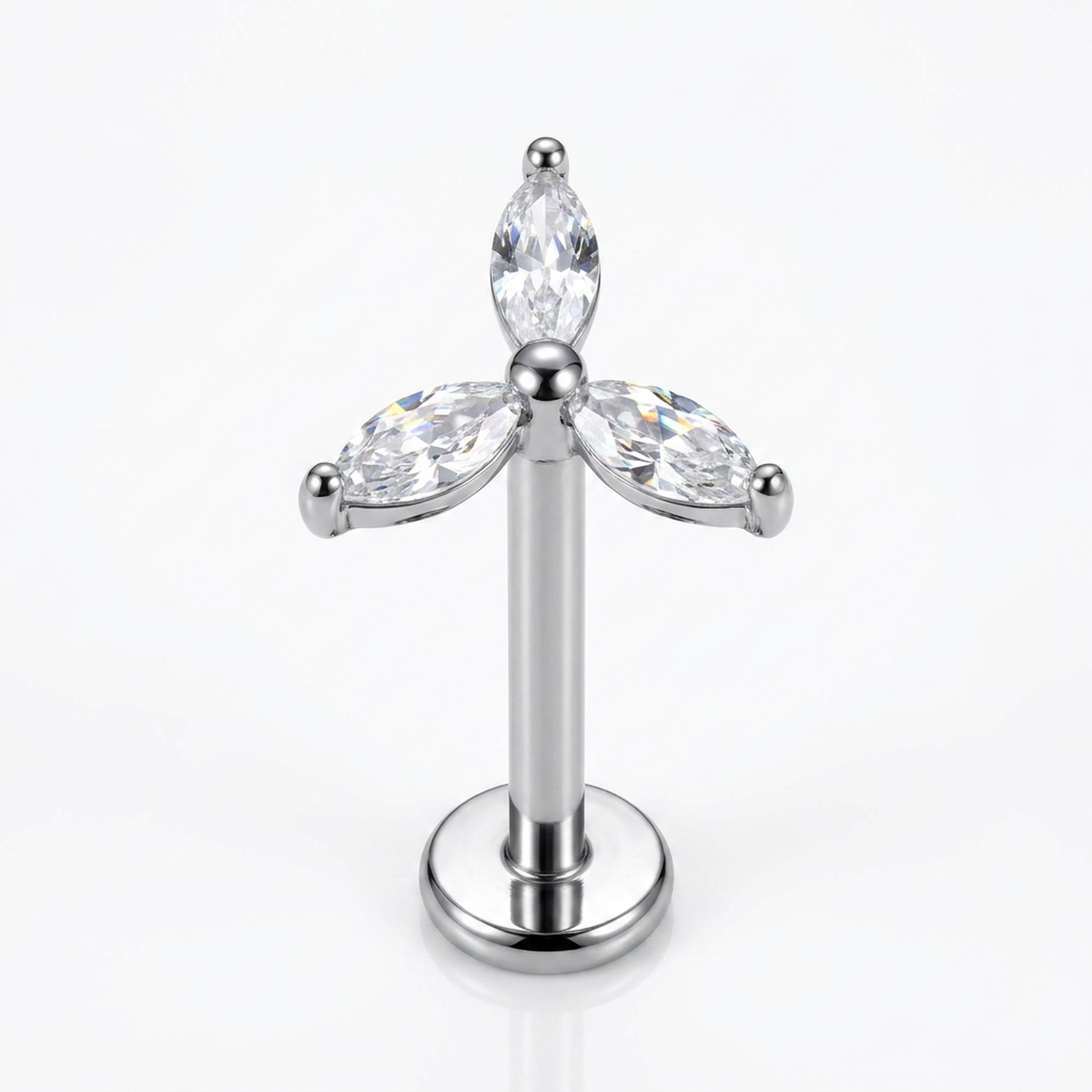 Piercing con tre zirconi in Acciaio Chirurgico 316L - Piercing per lobo, helix, forward helix, conch, flat, tragus