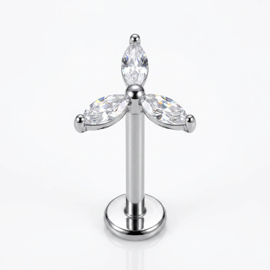 Piercing con tre zirconi in acciaio chirurgico 316L - Piercing per lobo, helix, forward helix, conch, flat, tragus