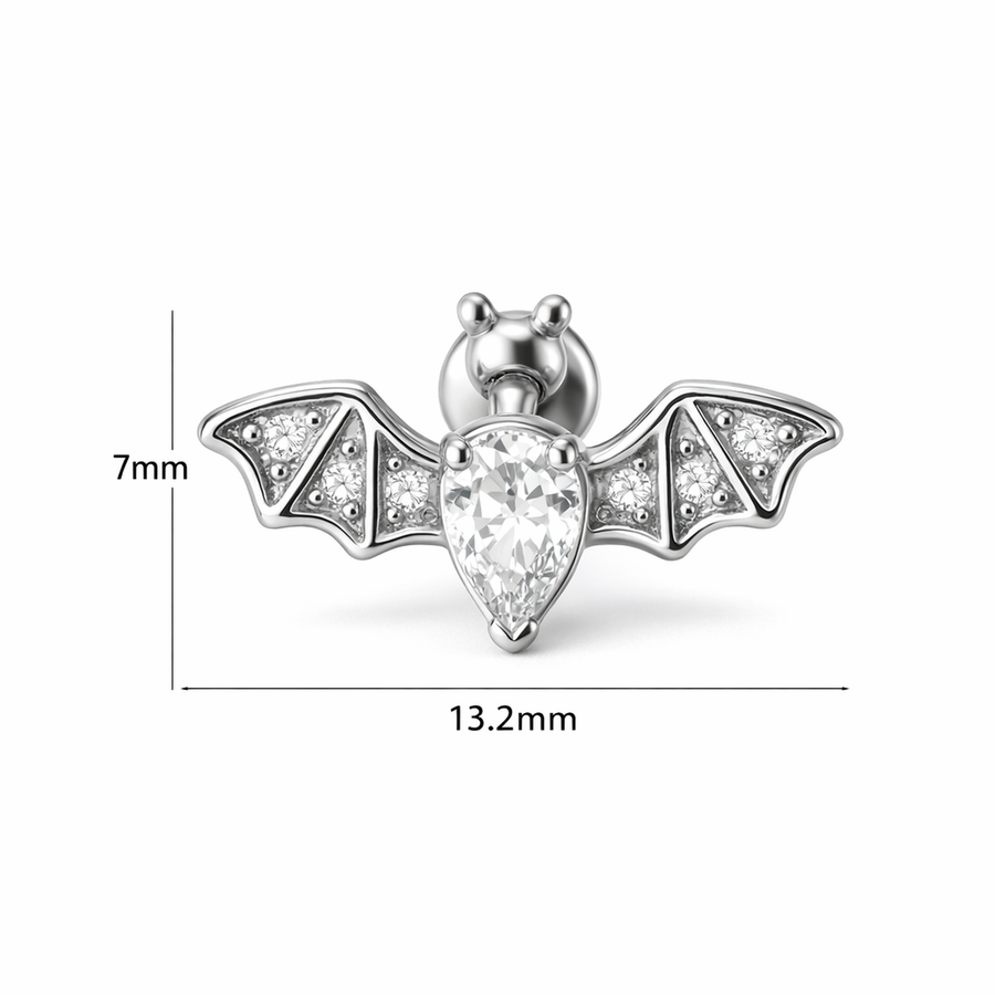 Piercing con pipistrello e zirconi in acciaio chirurgico 316L - Piercing per lobo, helix, forward helix, conch, flat, tragus
