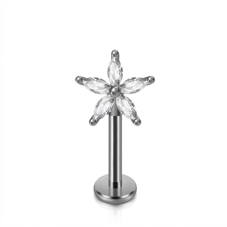 Piercing con fiore di zirconi in Acciaio Chirurgico 316L - Piercing per vertical helix