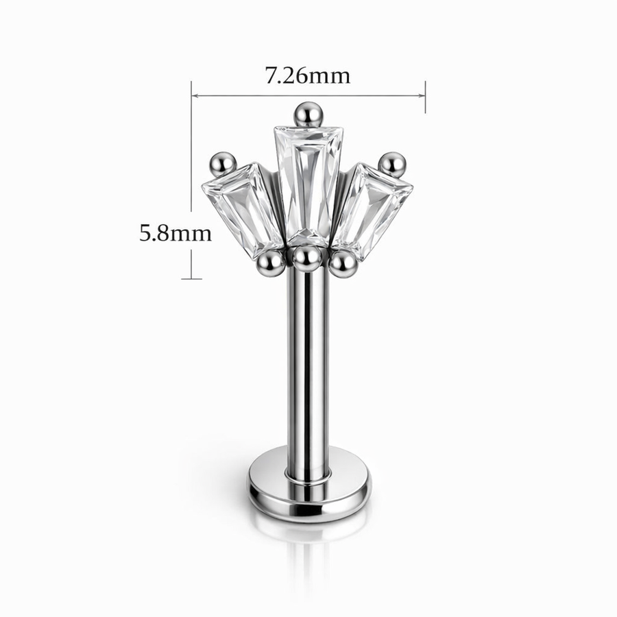 Piercing con tre zirconi in acciaio chirurgico 316L - Piercing per lobo, helix, forward helix, conch, flat, tragus