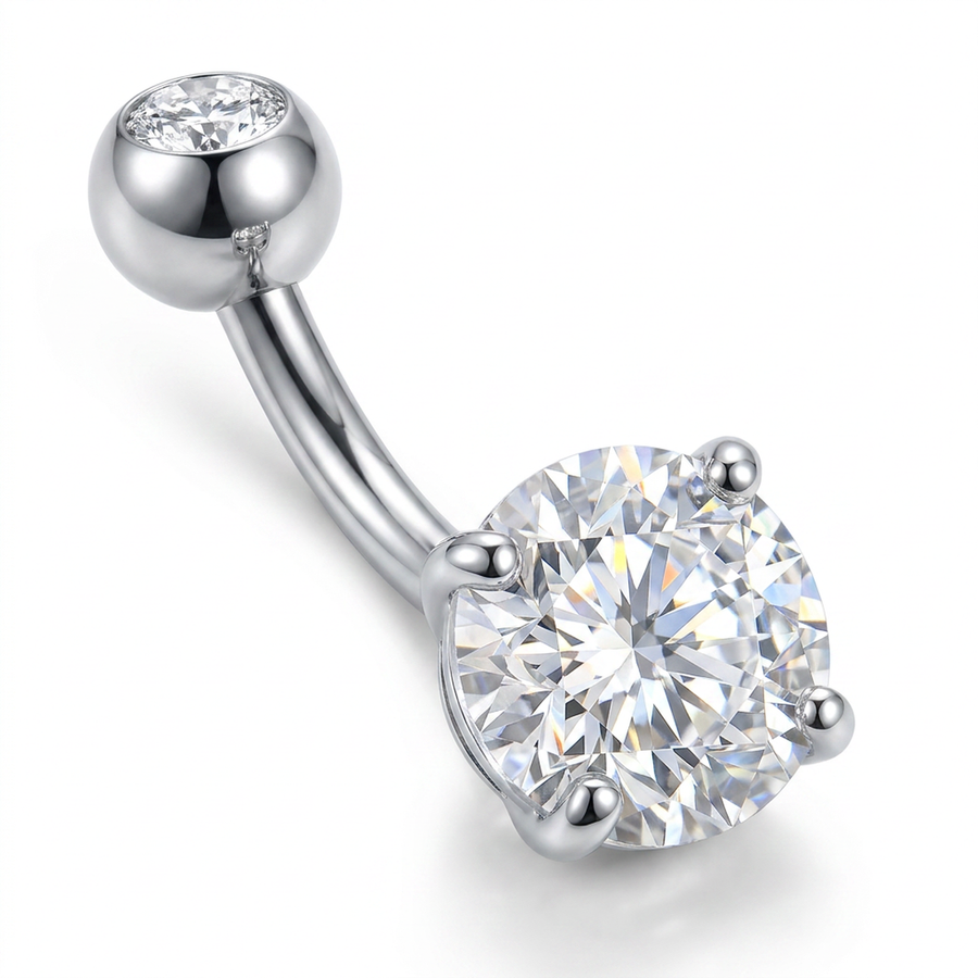 Piercing con zircone rotondo in Acciaio Chirurgico 316L - Piercing per ombelico