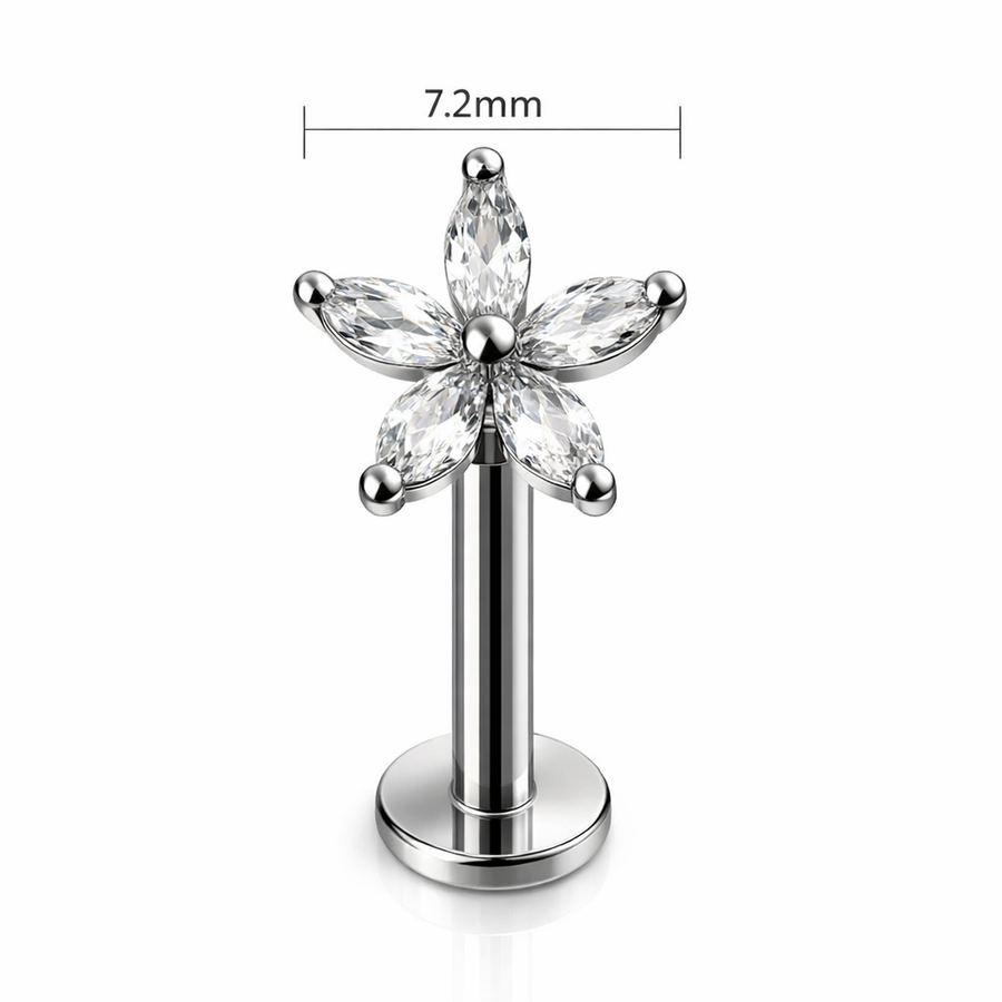 Piercing con fiore di zirconi in Acciaio Chirurgico 316L - Piercing per vertical helix