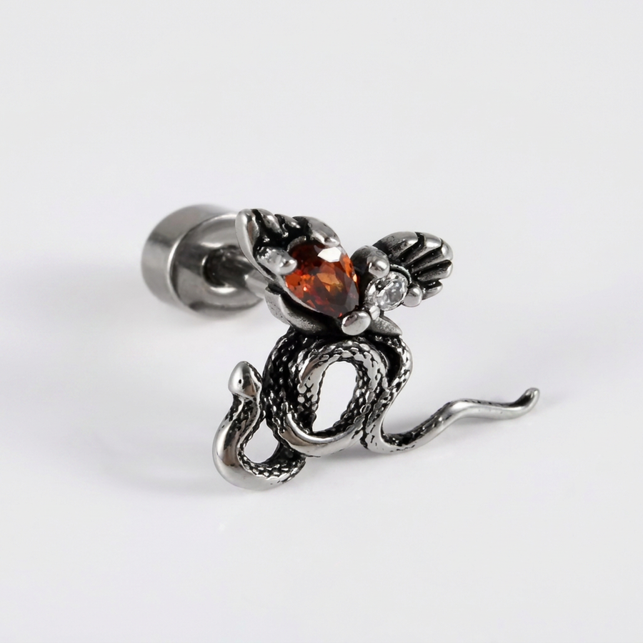 Piercing con polpo e zircone rosso in Acciaio Chirurgico 316L - Piercing per lobo, helix, forward helix, conch, flat, tragus