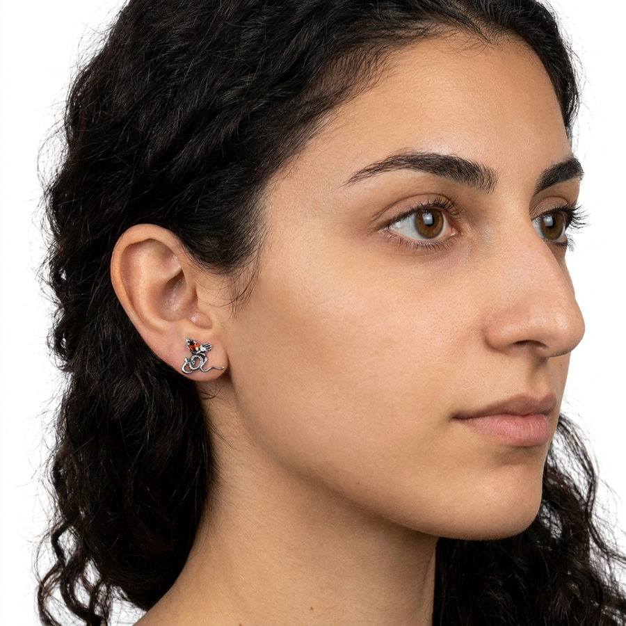 Piercing con polpo e zircone rosso in Acciaio Chirurgico 316L - Piercing per lobo, helix, forward helix, conch, flat, tragus