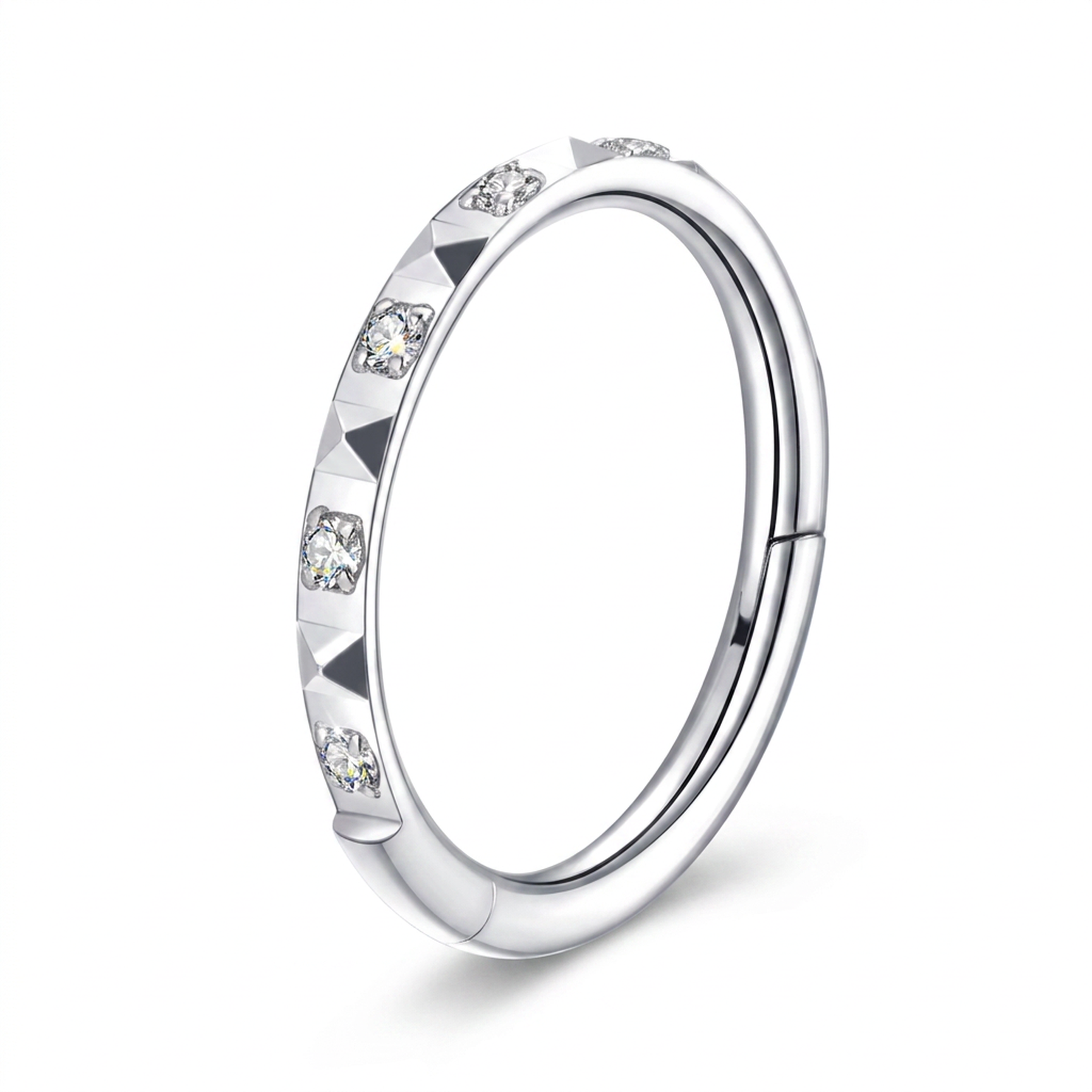 Cerchietto con zirconi alternati in Acciaio Chirurgico 316L - Piercing per lobo, helix, forward helix, conch, tragus, antitragus, rook