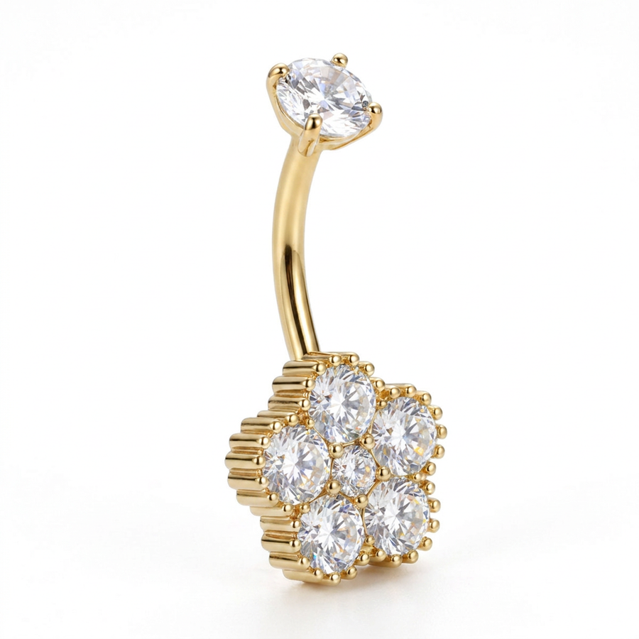 Piercing con fiore di zirconi in Acciaio Chirurgico 316L - Piercing per ombelico
