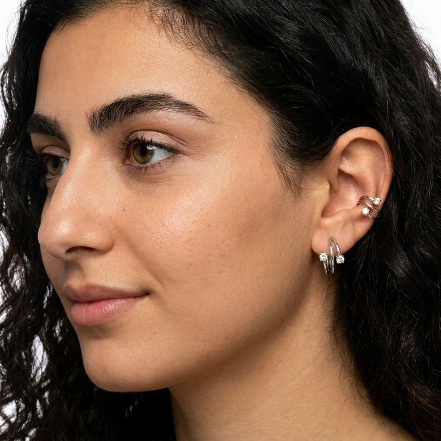 Cerchietto con due zirconi in Acciaio Chirurgico 316L - Piercing per lobo, helix, forward helix, conch, tragus