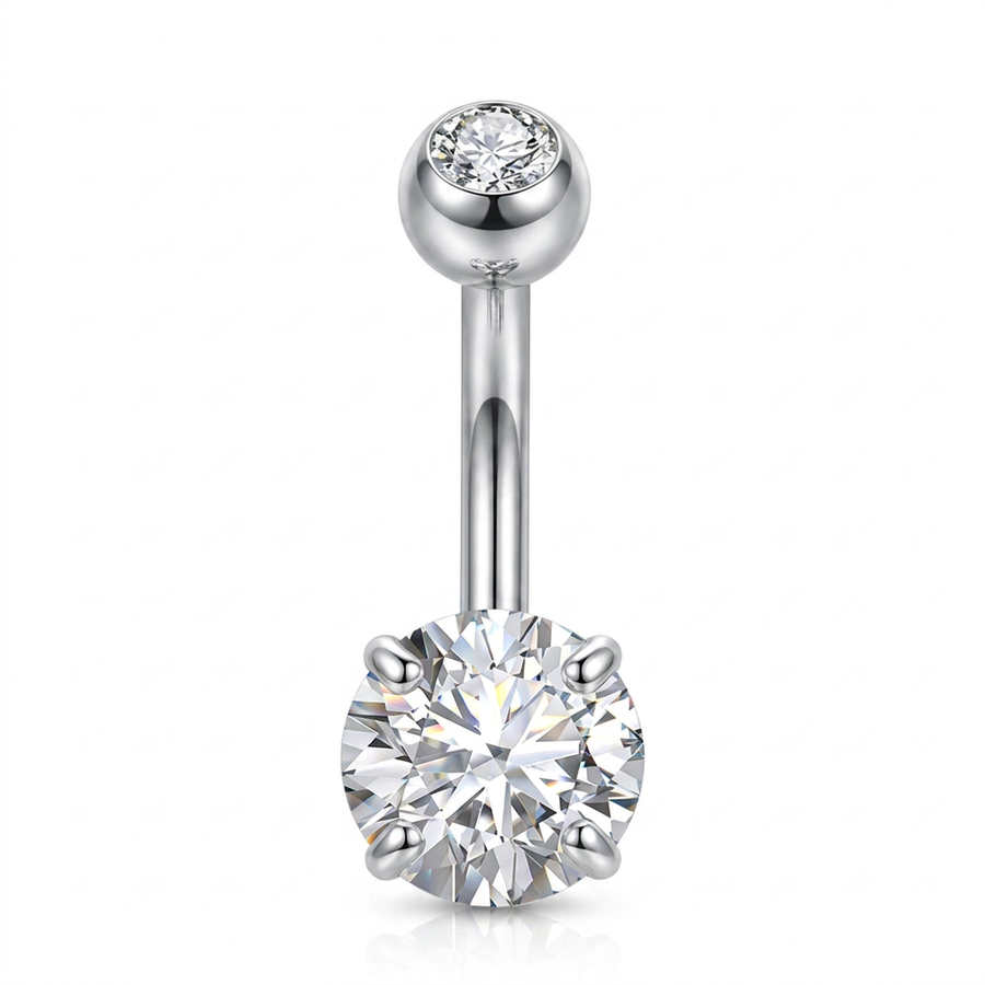 Piercing con zircone rotondo in Acciaio Chirurgico 316L - Piercing per ombelico