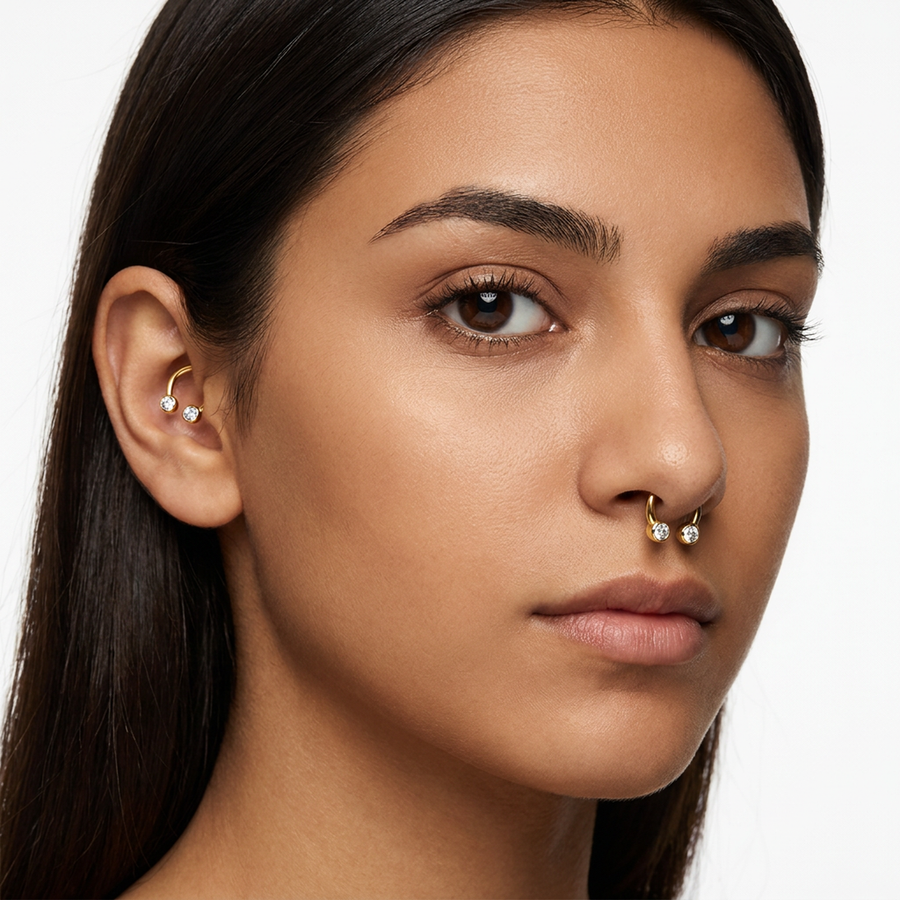 Piercing con palline di zirconi in Acciaio Chirurgico 316L - Piercing per lobo, helix, daith, septum