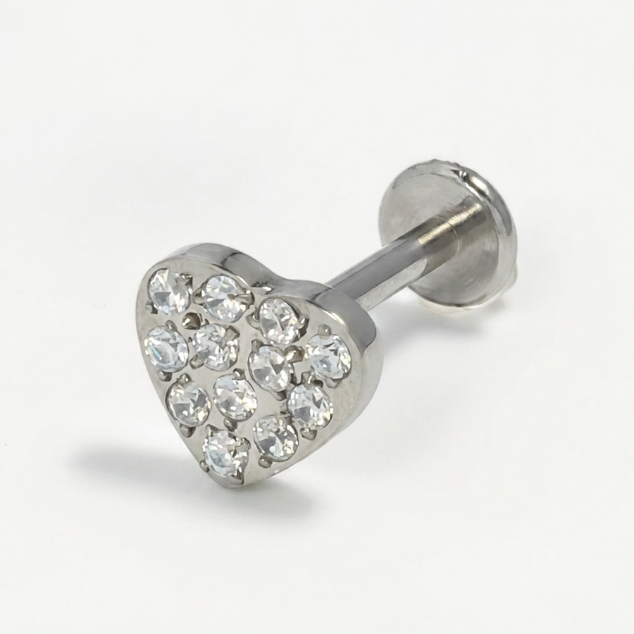 Piercing con cuore con zirconi in Acciaio Chirurgico 316L - Piercing per lobo, helix, forward helix, conch, flat, tragus