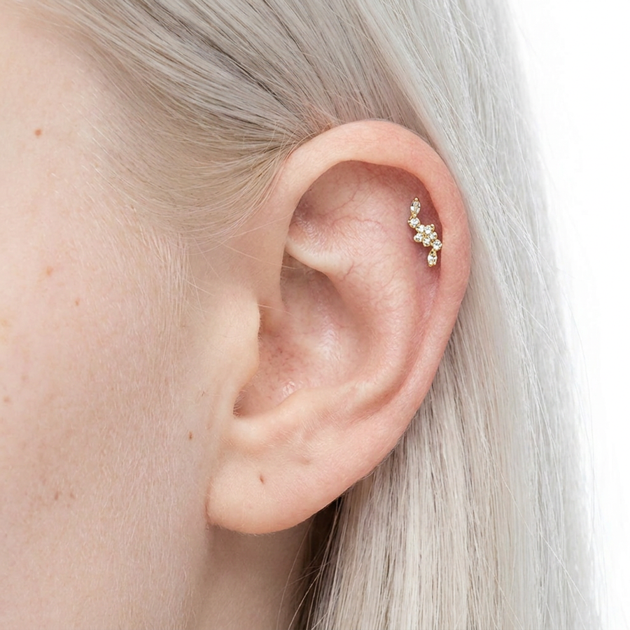 Barretta con fiore e zirconi in Titanio - Piercing per orecchio
