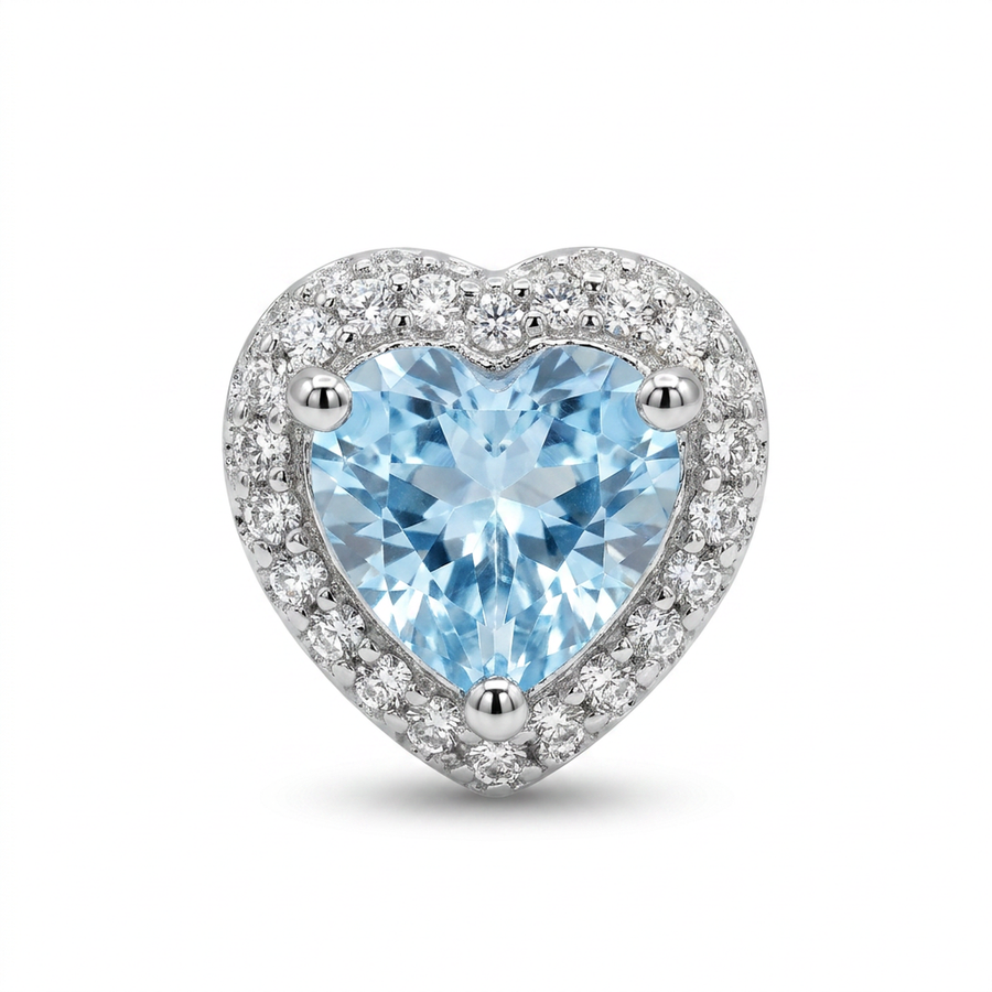 Brillantino a forma di cuore con zircone azzurro in Argento 925 - Orecchino per lobo