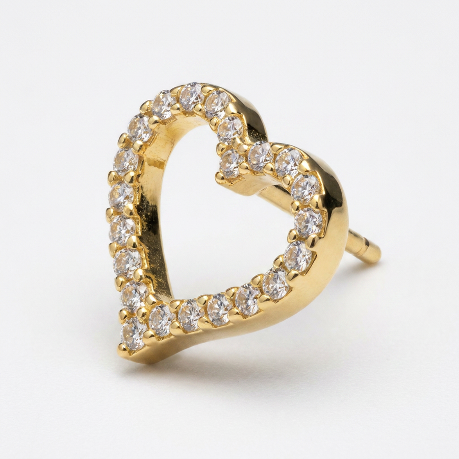 Orecchino a forma di cuore con zirconi con in Argento 925 - Orecchino per lobo