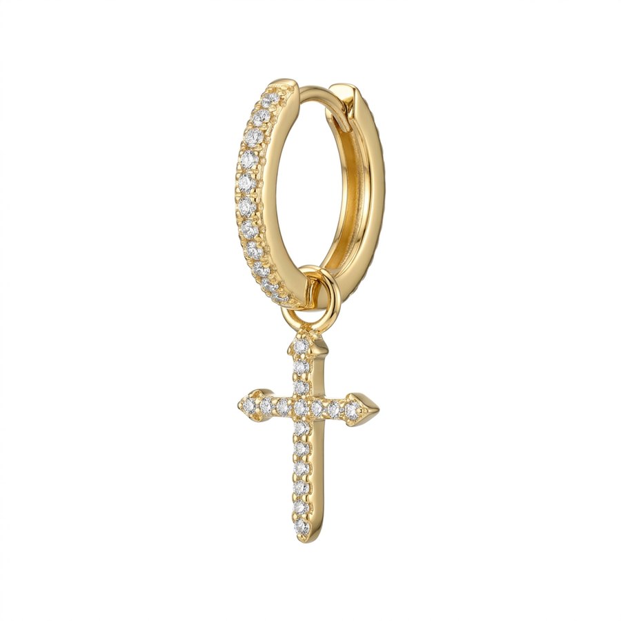 Cerchietto con zirconi e croce pendente in Argento 925 - Orecchino per lobo