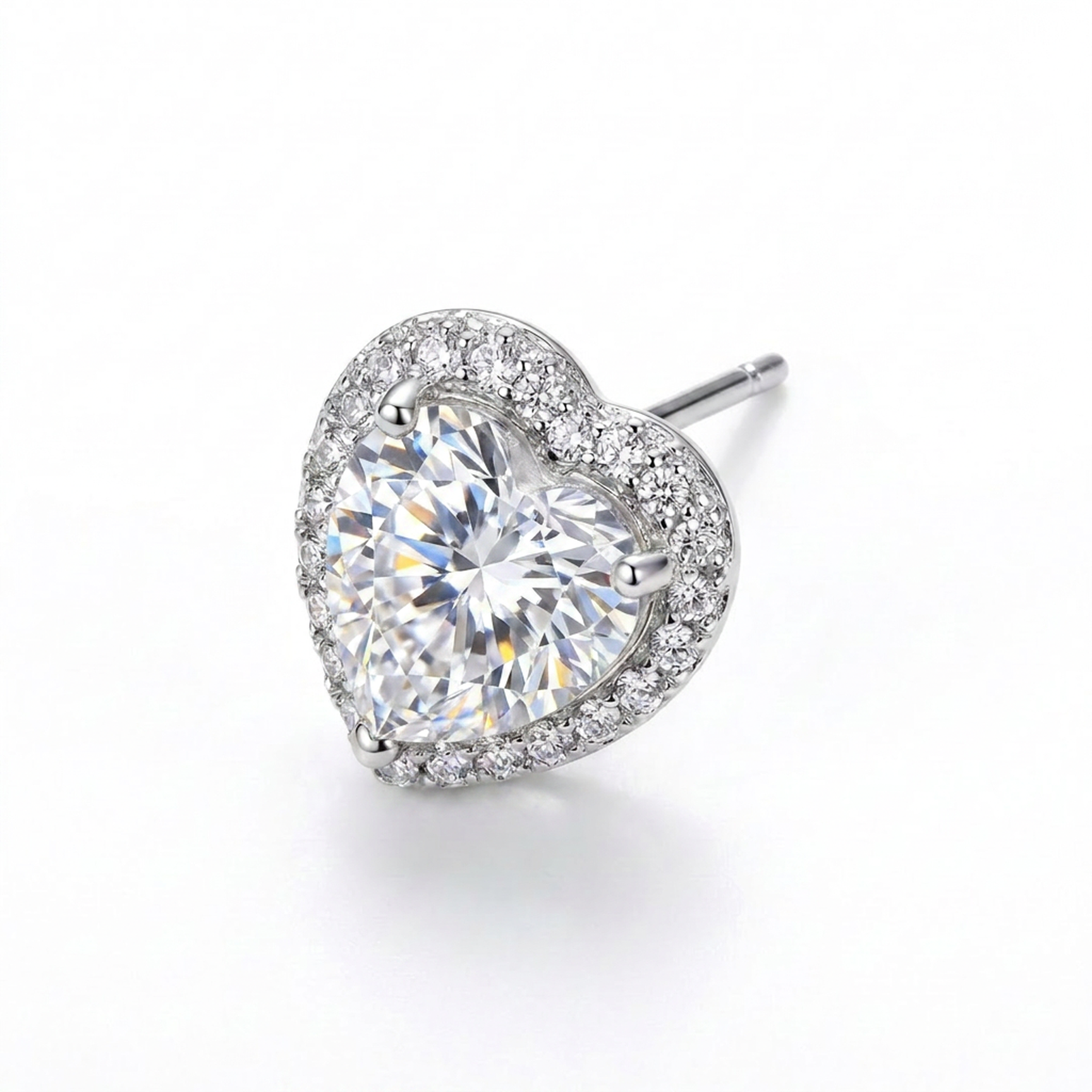 Brillantino a forma di cuore con zircone verde in Argento 925 - Orecchino per lobo