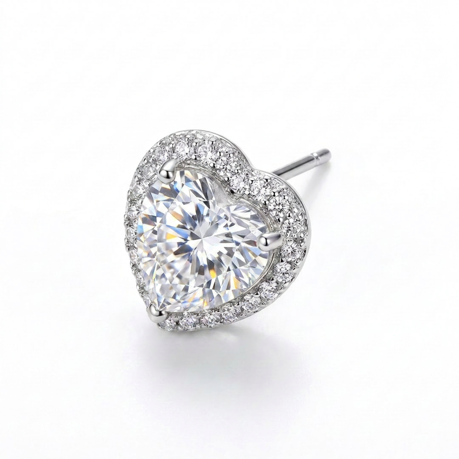 Brillantino a forma di cuore con zircone azzurro in Argento 925 - Orecchino per lobo