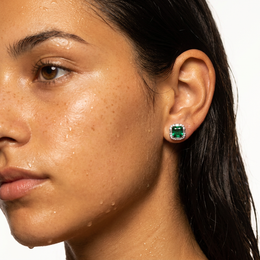 Brillantino con zircone verde in Argento 925 - Orecchino per lobo