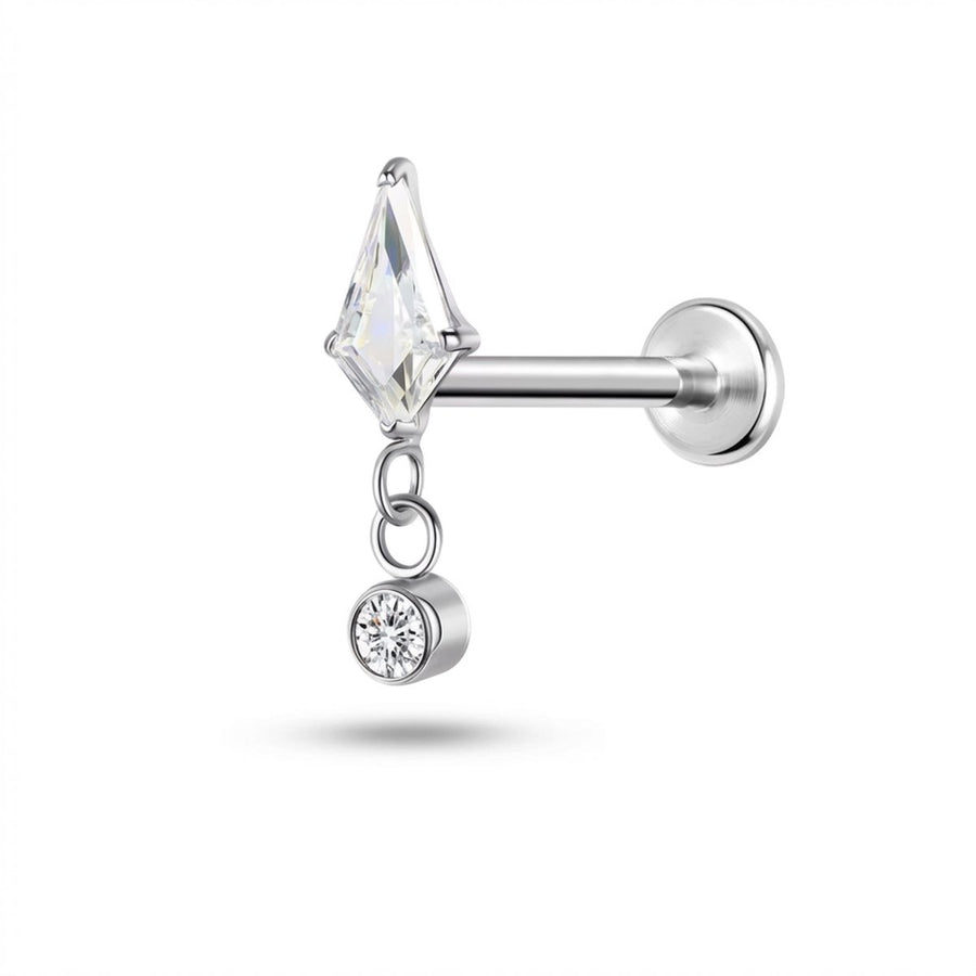 Piercing con zirconi e catenina pendente in Titanio G23- Piercing per Lobo, helix, flat