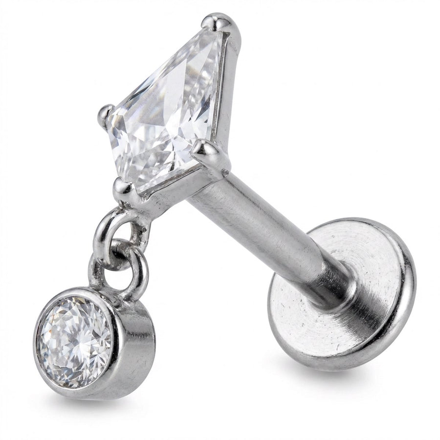 Piercing con zirconi e catenina pendente in Titanio G23- Piercing per Lobo, helix, flat