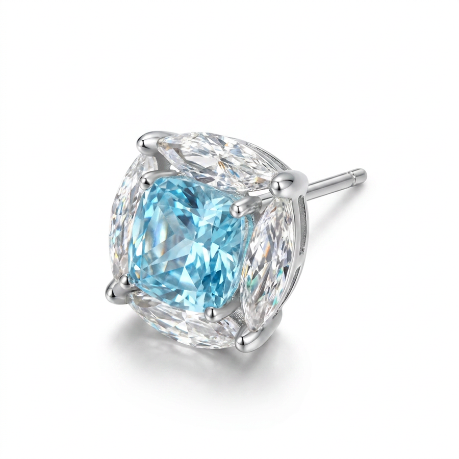 Brillantino con zircone azzurro in Argento 925 - Orecchino per lobo