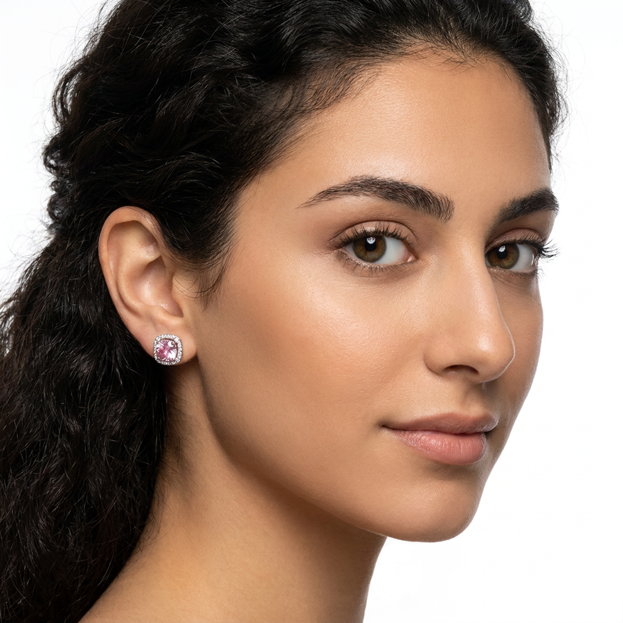 Brillantino con zircone rosa in Argento 925 - Orecchino per lobo
