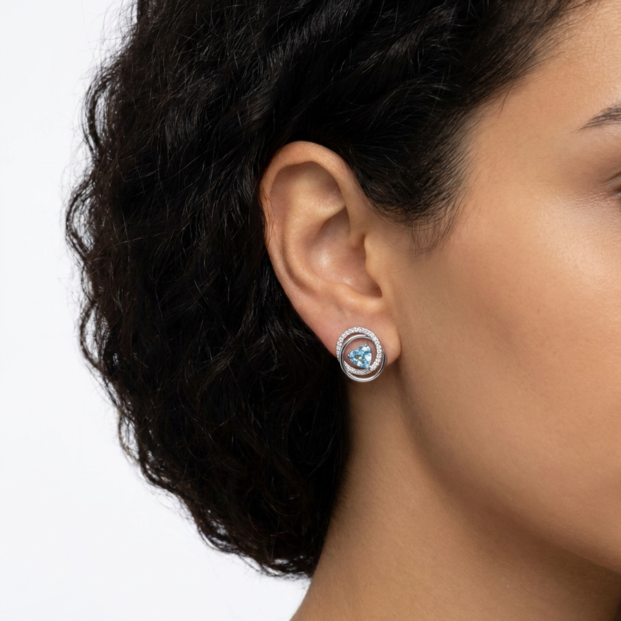 Brillantino intrecciato con zircone azzurro in Argento 925 - Orecchino per lobo