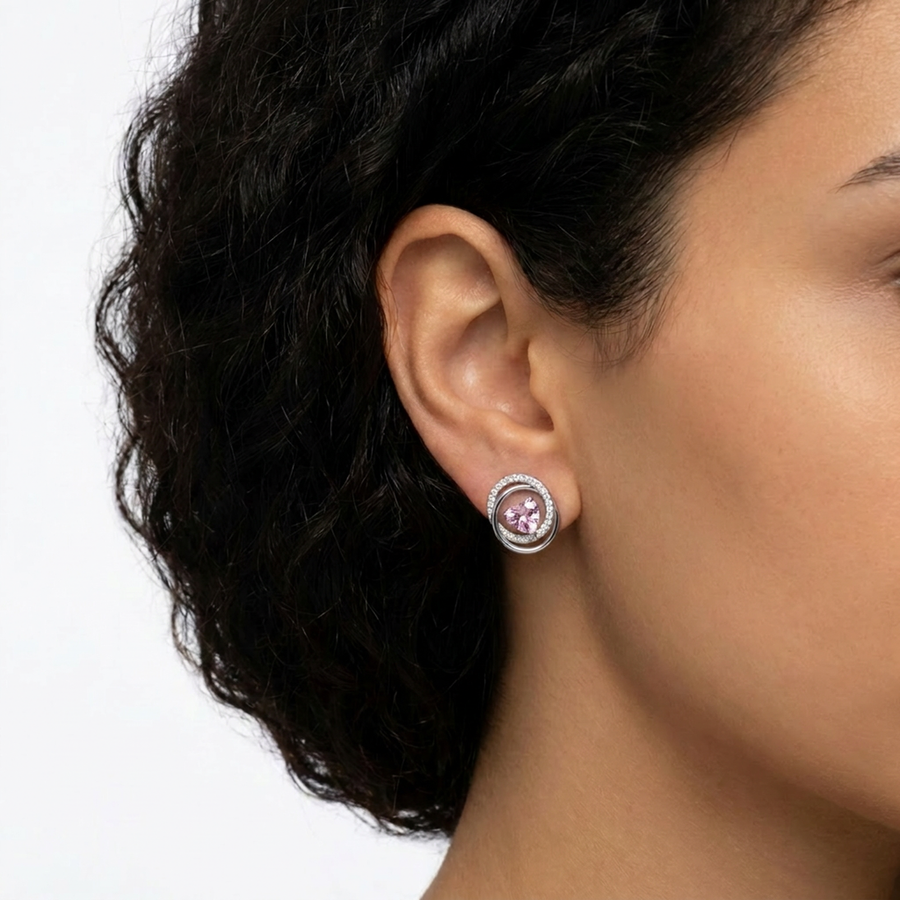 Brillantino intrecciato con zircone rosa in Argento 925 - Orecchino per lobo