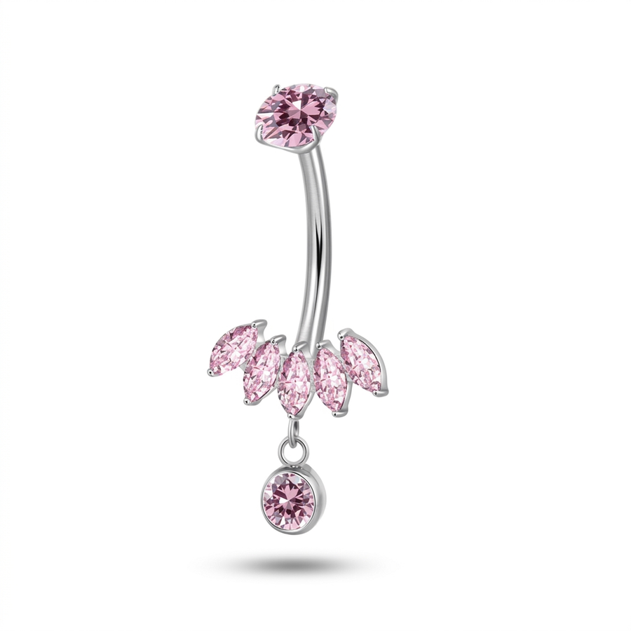 Piercing con zirconi rosa in Titanio G23- Piercing per ombelico