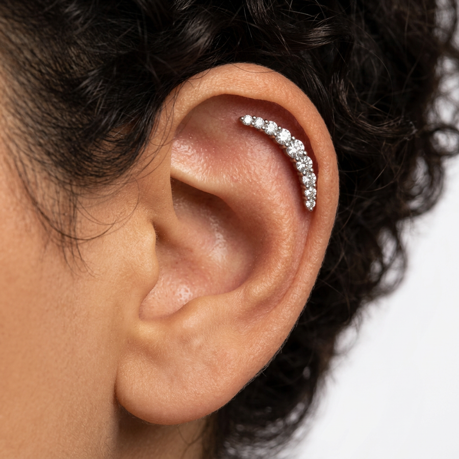 Piercing Helix Corona di Zirconi in Acciaio Chirurgico 316L