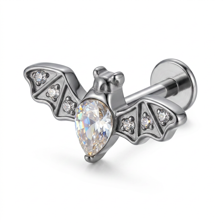 Piercing Pipistrello con Zirconi in Acciaio Chirurgico 316L