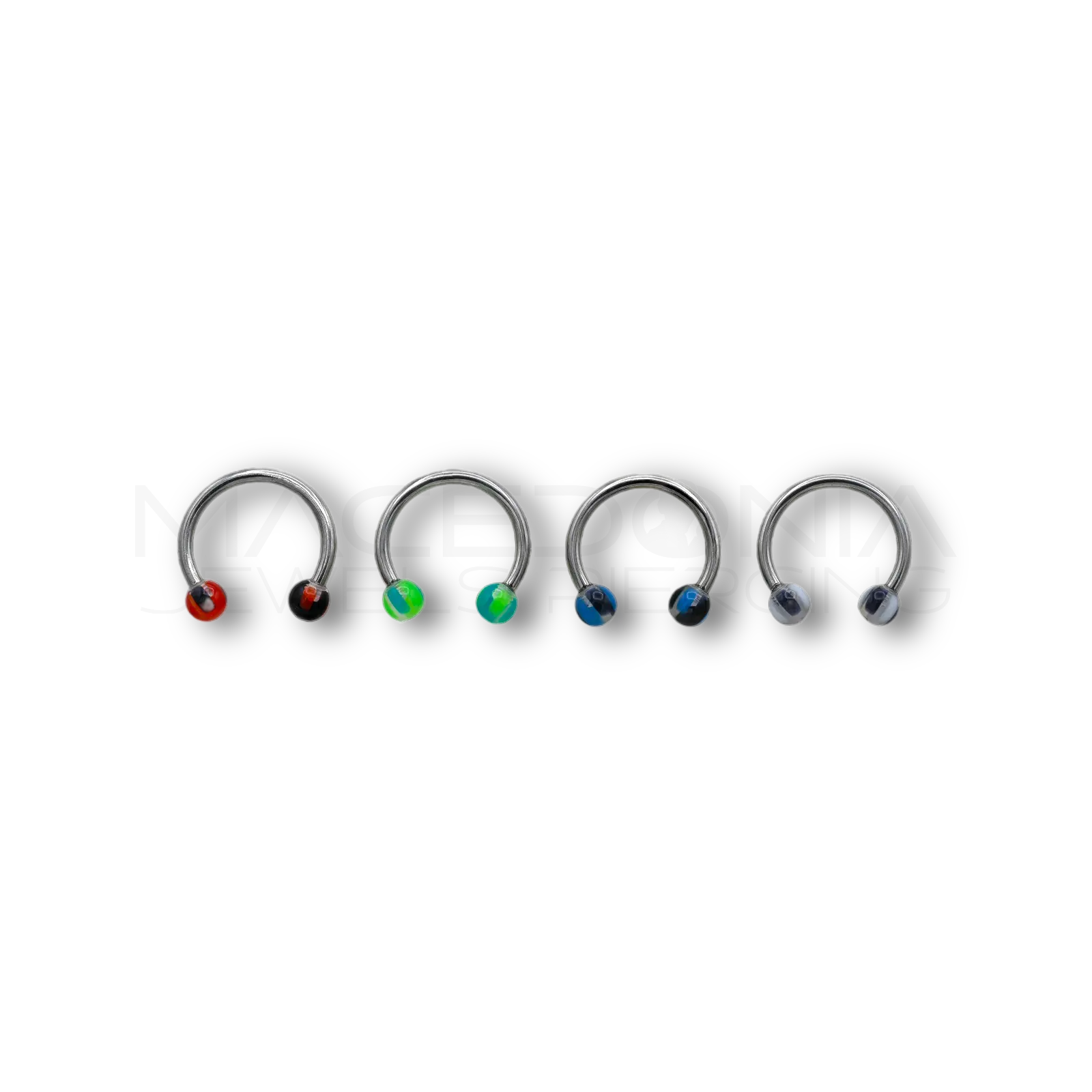 Piercing in acciaio chirurgico 316L con palline trasparenti a righe da 3 mm