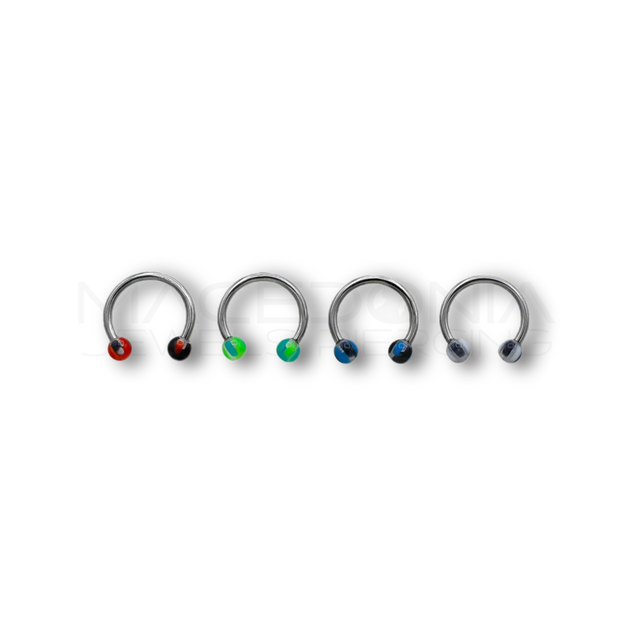 Piercing in acciaio chirurgico 316L con palline trasparenti a righe da 3 mm