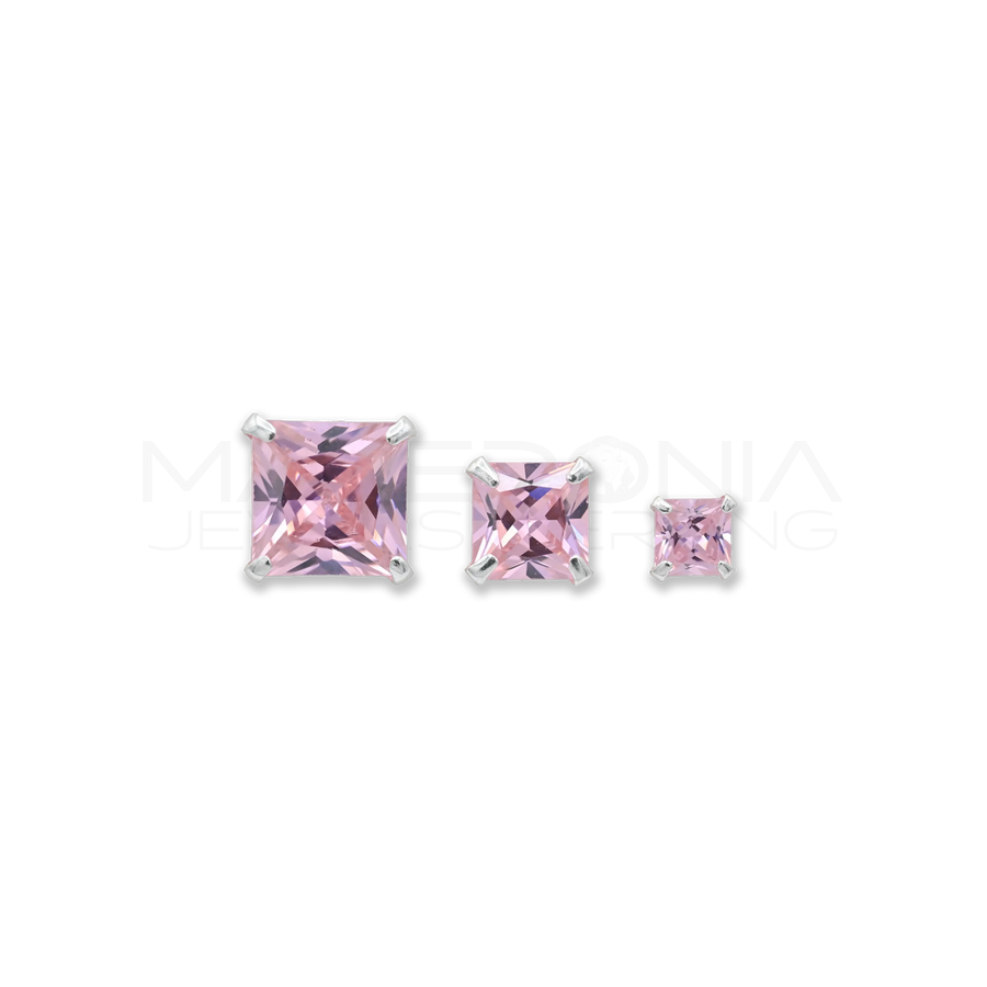 Orecchino Singolo con Zircone Incastonato Rosa in Argento 925
