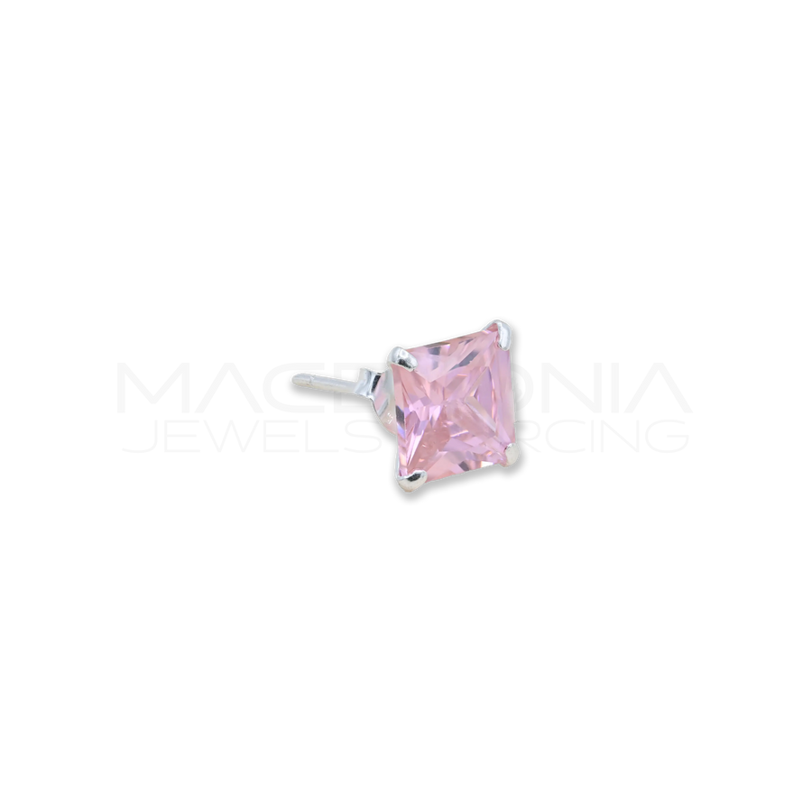 Orecchino Singolo con Zircone Incastonato Rosa in Argento 925