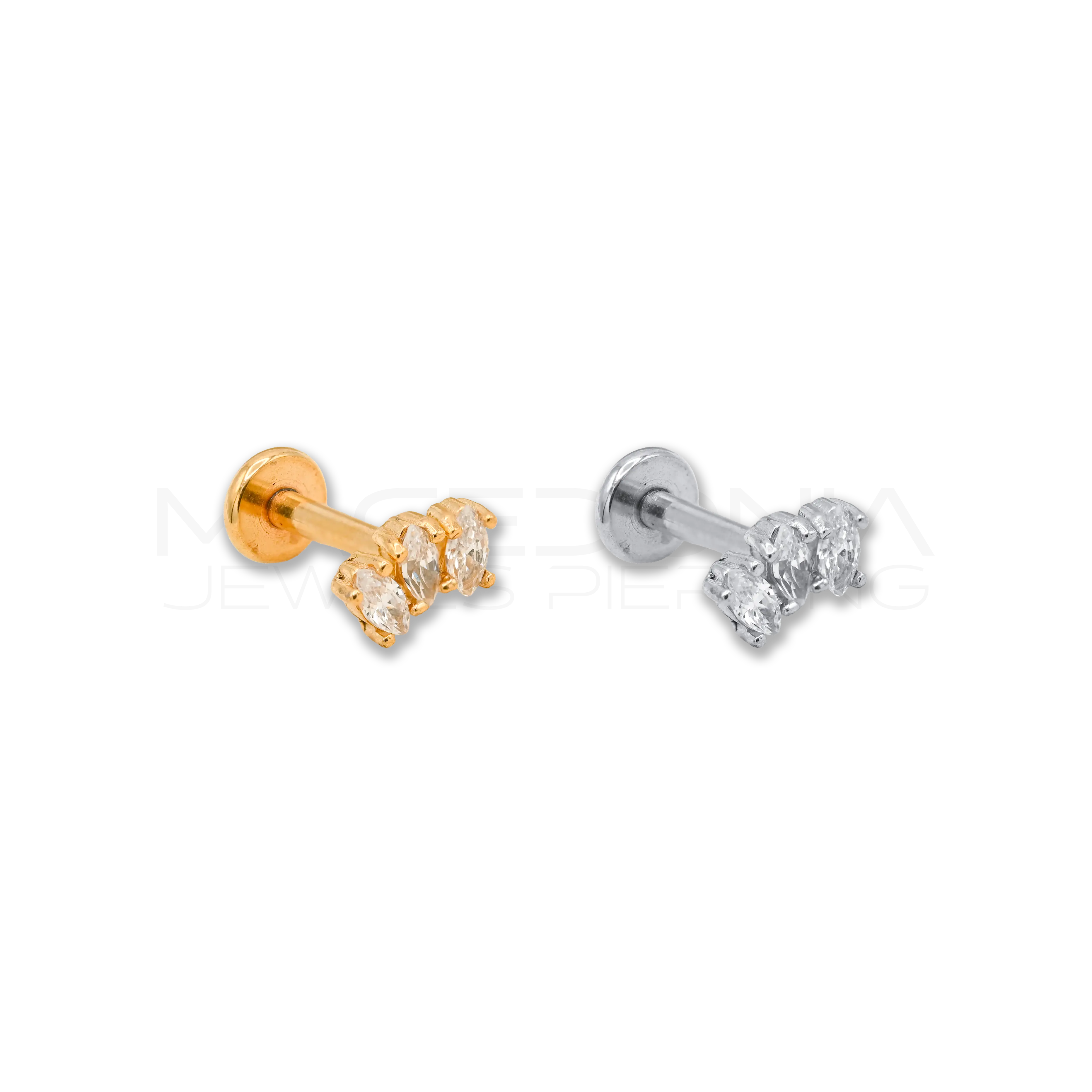 Piercing in acciaio chirurgico 316L a triangolo con tre zirconi incastonati