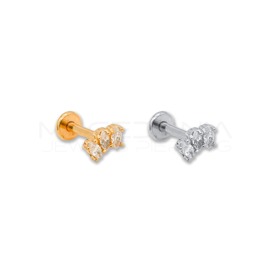 Piercing in acciaio chirurgico 316L a triangolo con tre zirconi incastonati