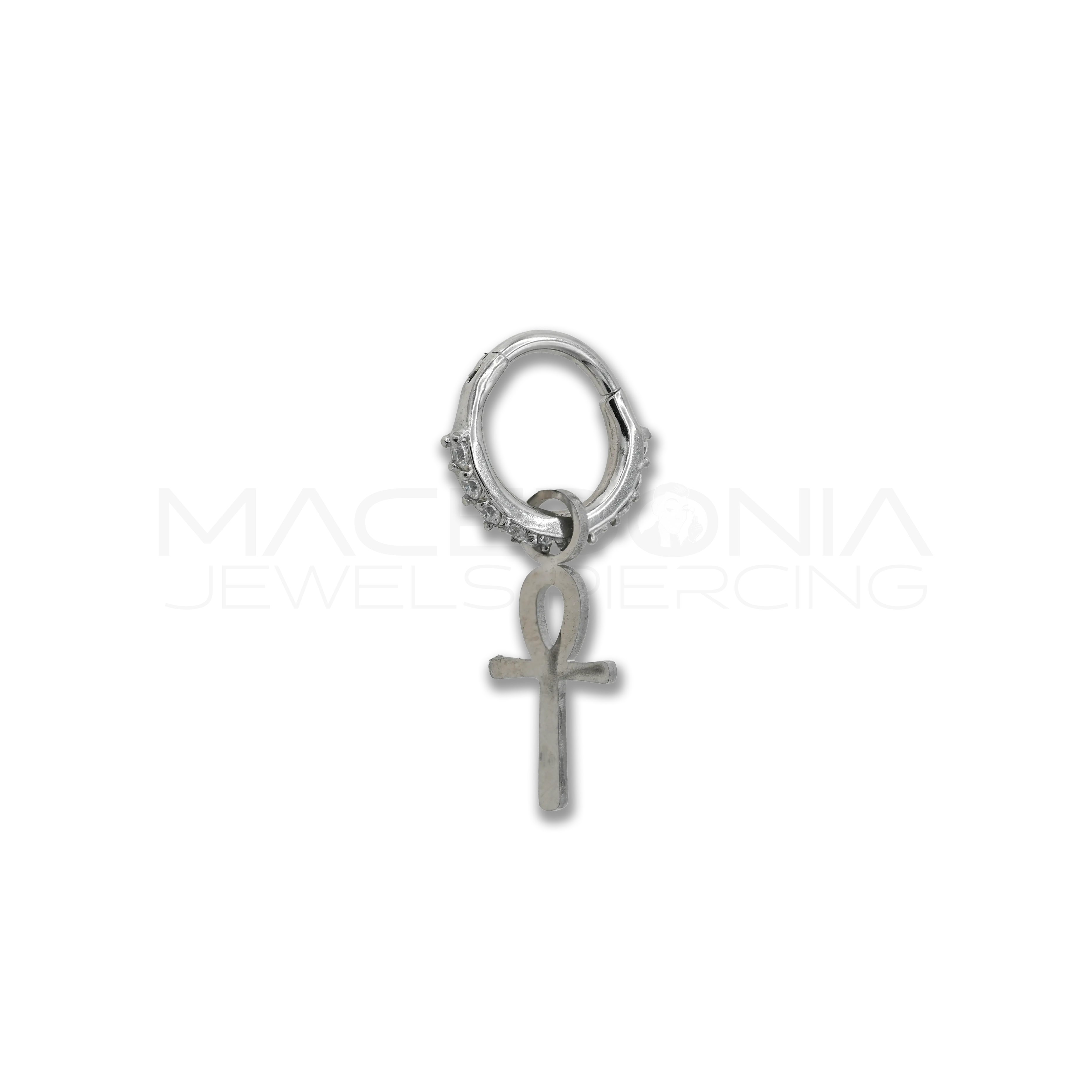 Piercing Croce Egiziana in Acciaio Chirurgico 316L con Zirconi Bianchi