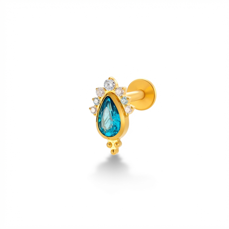 Barretta con zircone azzurro in Titanio - Piercing per orecchio