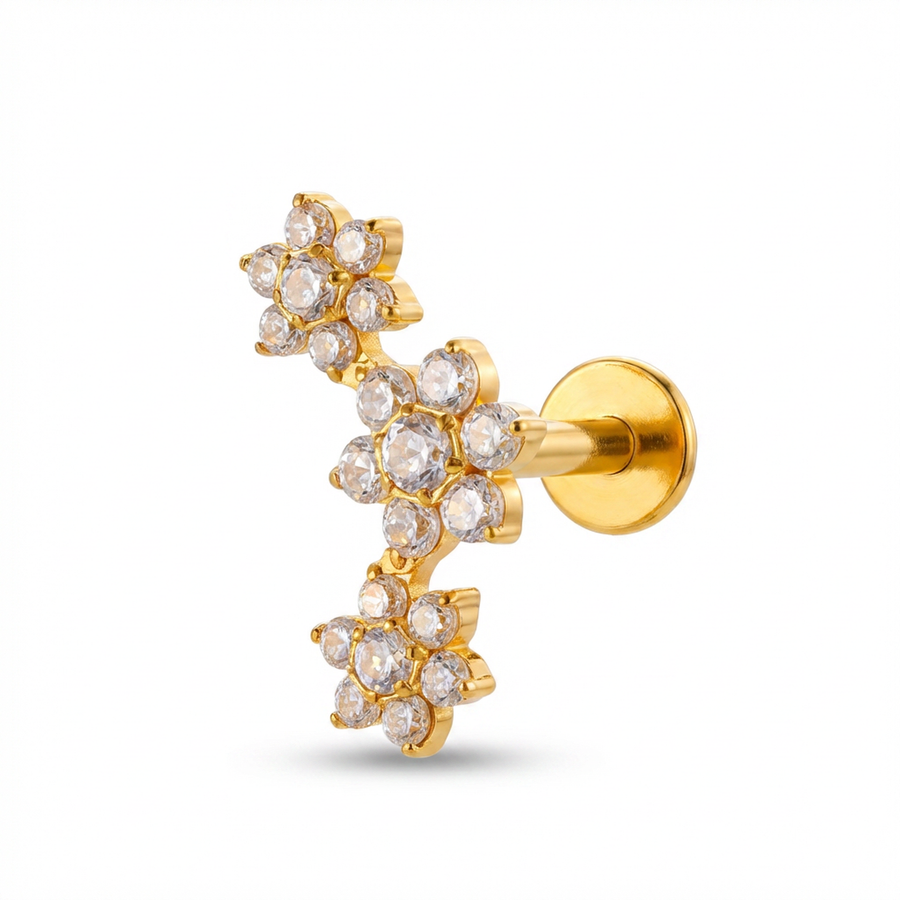 Barretta con tre fiori in Titanio - Piercing per orecchio
