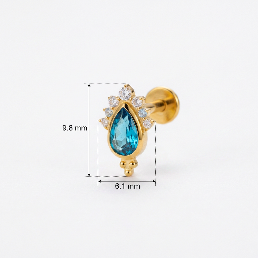 Barretta con zircone azzurro in Titanio - Piercing per orecchio