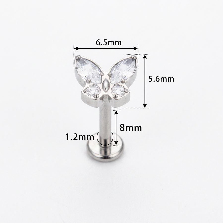 Piercing con zirconi in Titanio G23- Piercing per Lobo, helix, forward helix, conch, flat, tragus