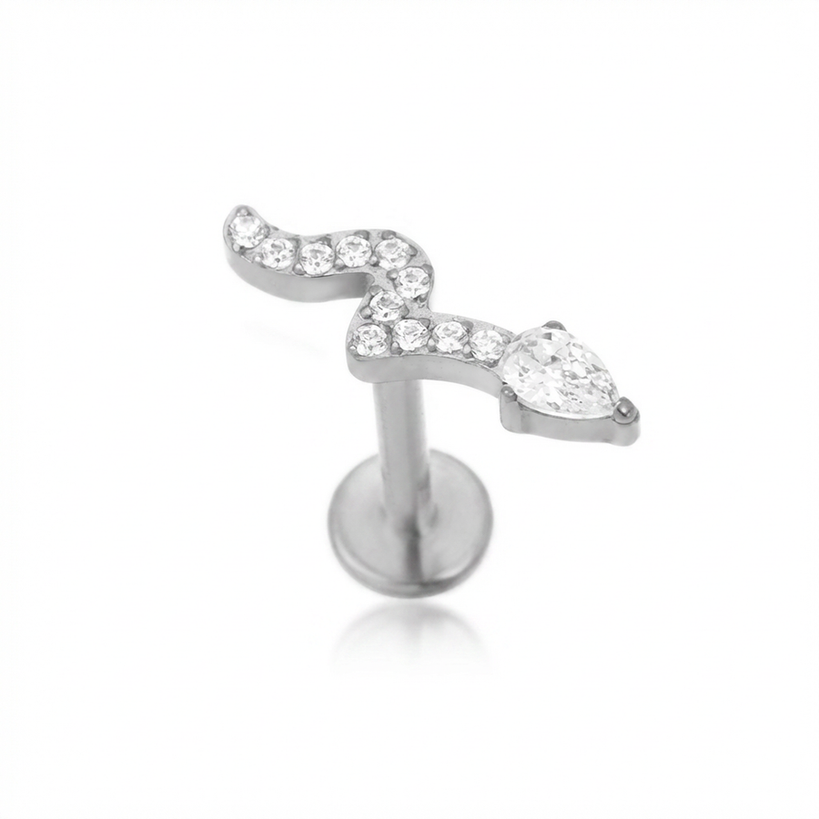 Piercing con serpente di zirconi in Titanio G23- Piercing per Lobo, helix, forward helix, conch, flat, tragus