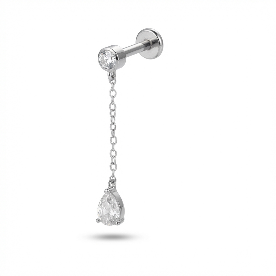 Piercing con zirconi e catenina pendente in Titanio G23- Piercing per Lobo, helix, flat
